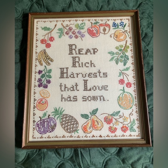 Vintage Framed Cross Stitch Reap Rich Harvests That Love Has Sown - Picture 1 of 12